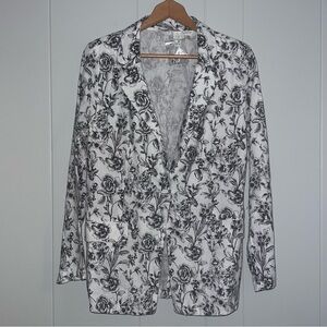 Joie Linen White Black Floral Polished Coastal Preppy Classic Blazer Jacket M